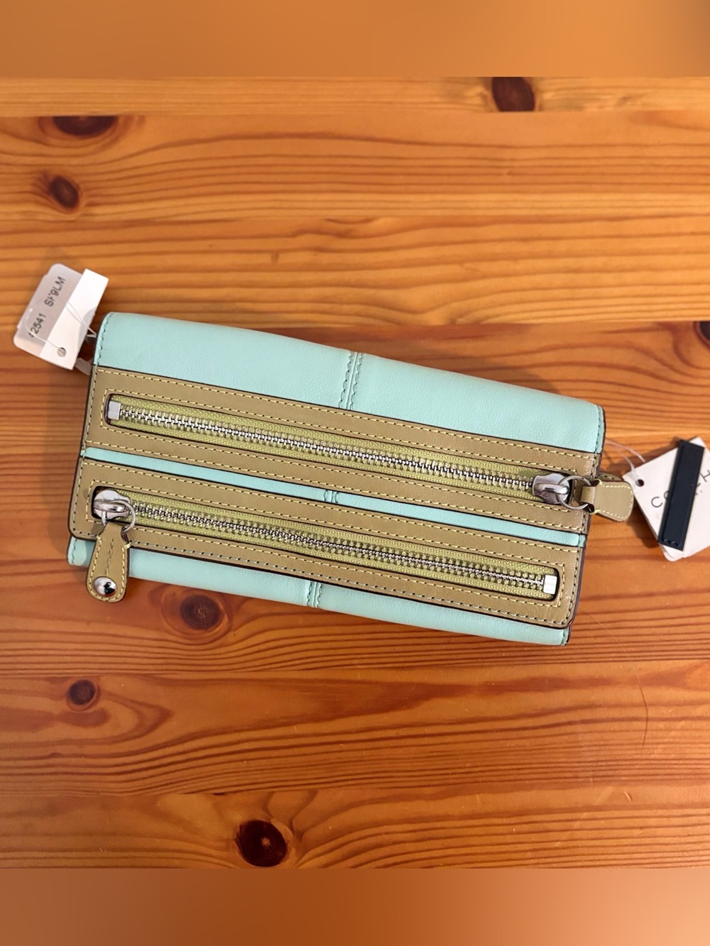 Coach Mint and Tan Bonne Leather Zip Slim Envelope Wallet 2009
